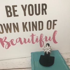 Flower Crystal and Faux Pearl Statement Ring